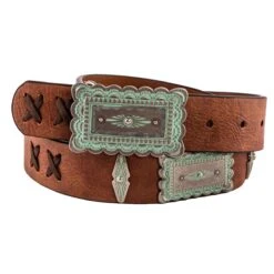 Catchfly Patina Concho Brown Leather Ladies Belt
