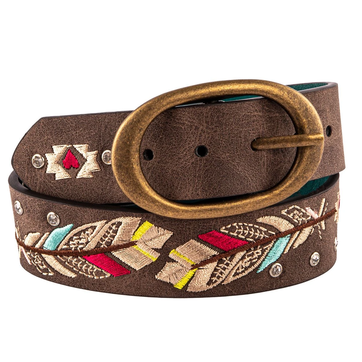 Catchfly Feather Aztec Embroidered Girls Belt 3 Catchfly Feather Aztec Embroidered Girls Belt
