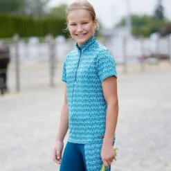 Kerrits Always Cool Ice Fil Short Sleeve Girls Quarter Zip - Peacock Iron -Sports-Equestrian Supplies 60284k c1170 alt1 kxxtsom6nmjqop6l