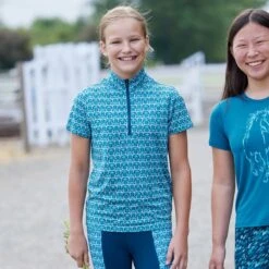 Kerrits Always Cool Ice Fil Short Sleeve Girls Quarter Zip - Peacock Iron -Sports-Equestrian Supplies 60284k c1170 alt2 bngp6shdkgfkxggx