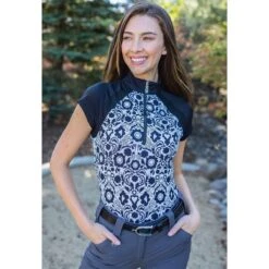 Kastel Denmark B-W Floral Short Sleeve Ladies Quarter Zip -Sports-Equestrian Supplies cspbkwf c1105 alt1 wrpln8uf1mpiinc6