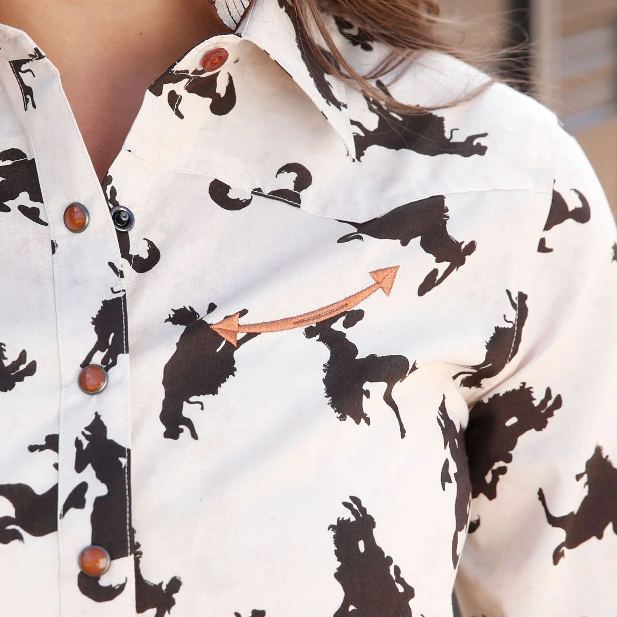 Cruel Girl Bronco Print Long Sleeve Ladies Western Shirt 3 Cruel Girl Bronco Print Long Sleeve Ladies Western Shirt - Image 2