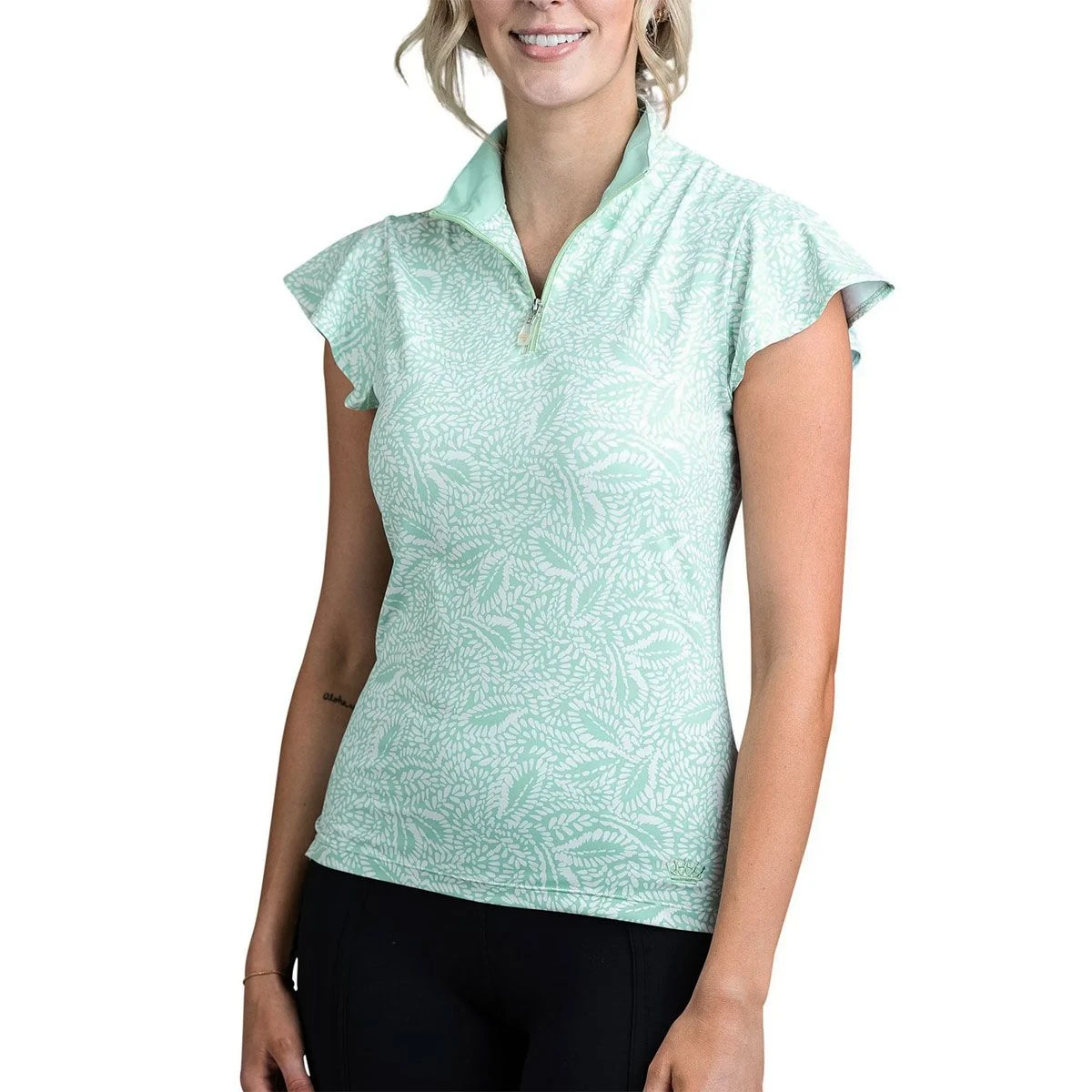 Kastel Denmark Mint Foliage Flutter Sleeve Ladies Quarter Zip 3 Kastel Denmark Mint Foliage Flutter Sleeve Ladies Quarter Zip