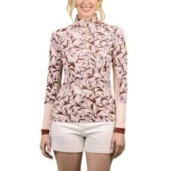 Kastel Peonies Print Mesh Sleeve Ladies Quarter Zip