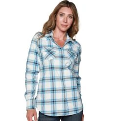 Kimes Ranch Kimes Matadora Plaid Snap Front Ladies Western Shirt - Blue
