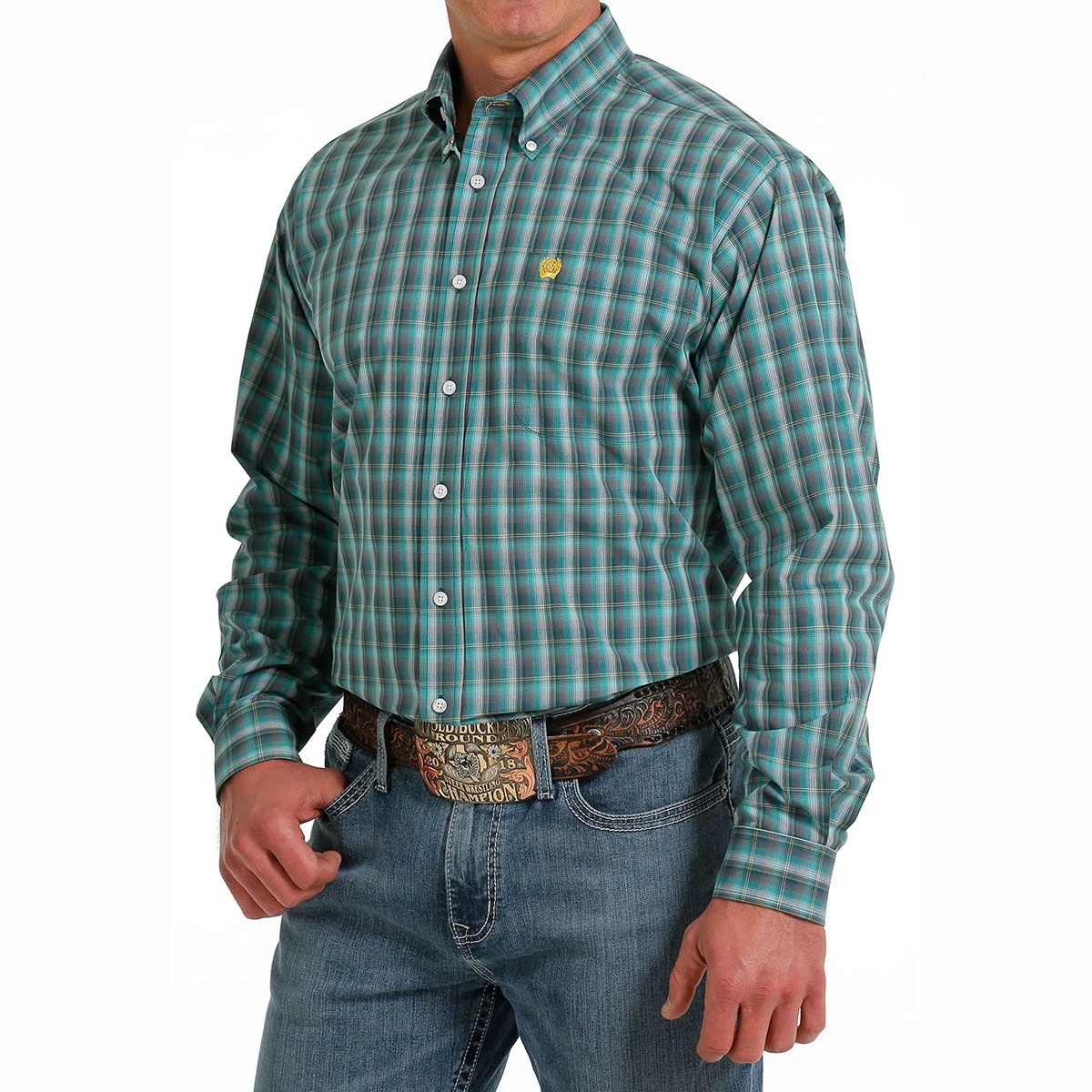 Cinch Teal Plaid Mens Western Shirt 4 Cinch Teal Plaid Mens Western Shirt - Image 2