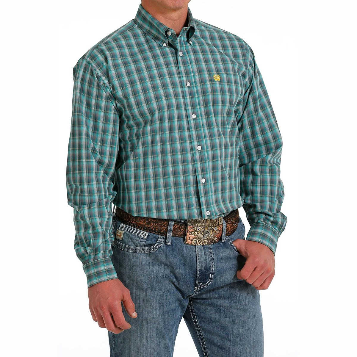 Cinch Teal Plaid Mens Western Shirt 6 Cinch Teal Plaid Mens Western Shirt - Image 4