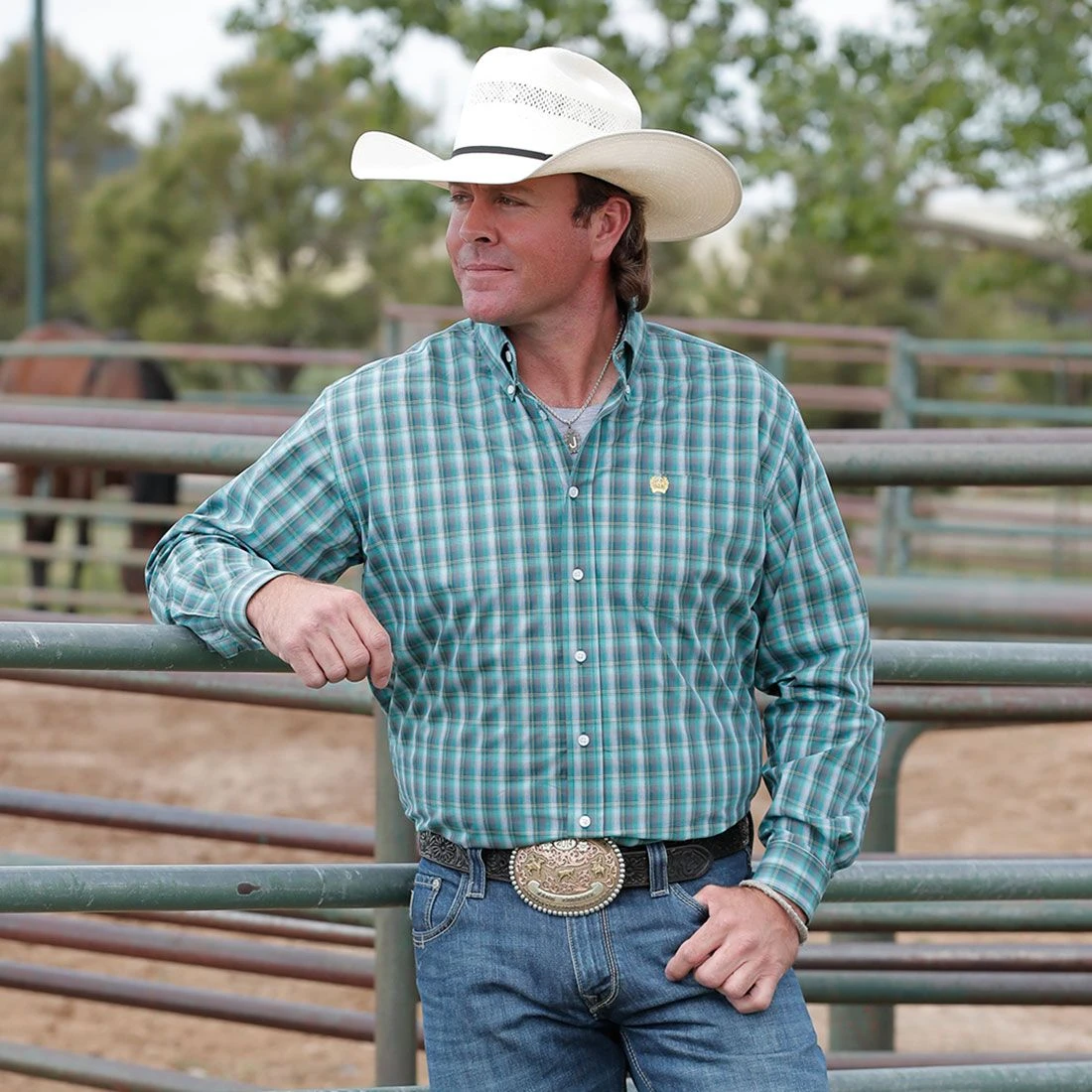 Cinch Teal Plaid Mens Western Shirt 3 Cinch Teal Plaid Mens Western Shirt