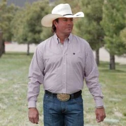 Cinch Pink Check Mens Western Shirt