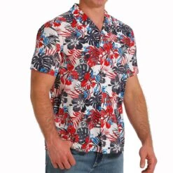 Cinch Patriotic Hawaiian Short Sleeve Button Down Mens Shirt