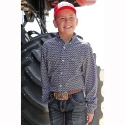 Cinch Navy Check Boys Western Shirt
