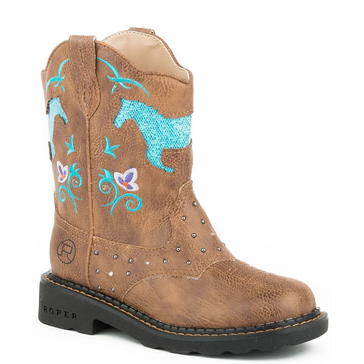 Roper Horse Flowers Girls Light-Up Western Boot 3 Roper Horse Flowers Girls Light-Up Western Boot